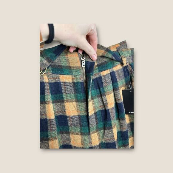 OAT New York Green Flannel Belted Paperbag Waist Trouser Pants Size Medium NWT - Picture 7 of 10